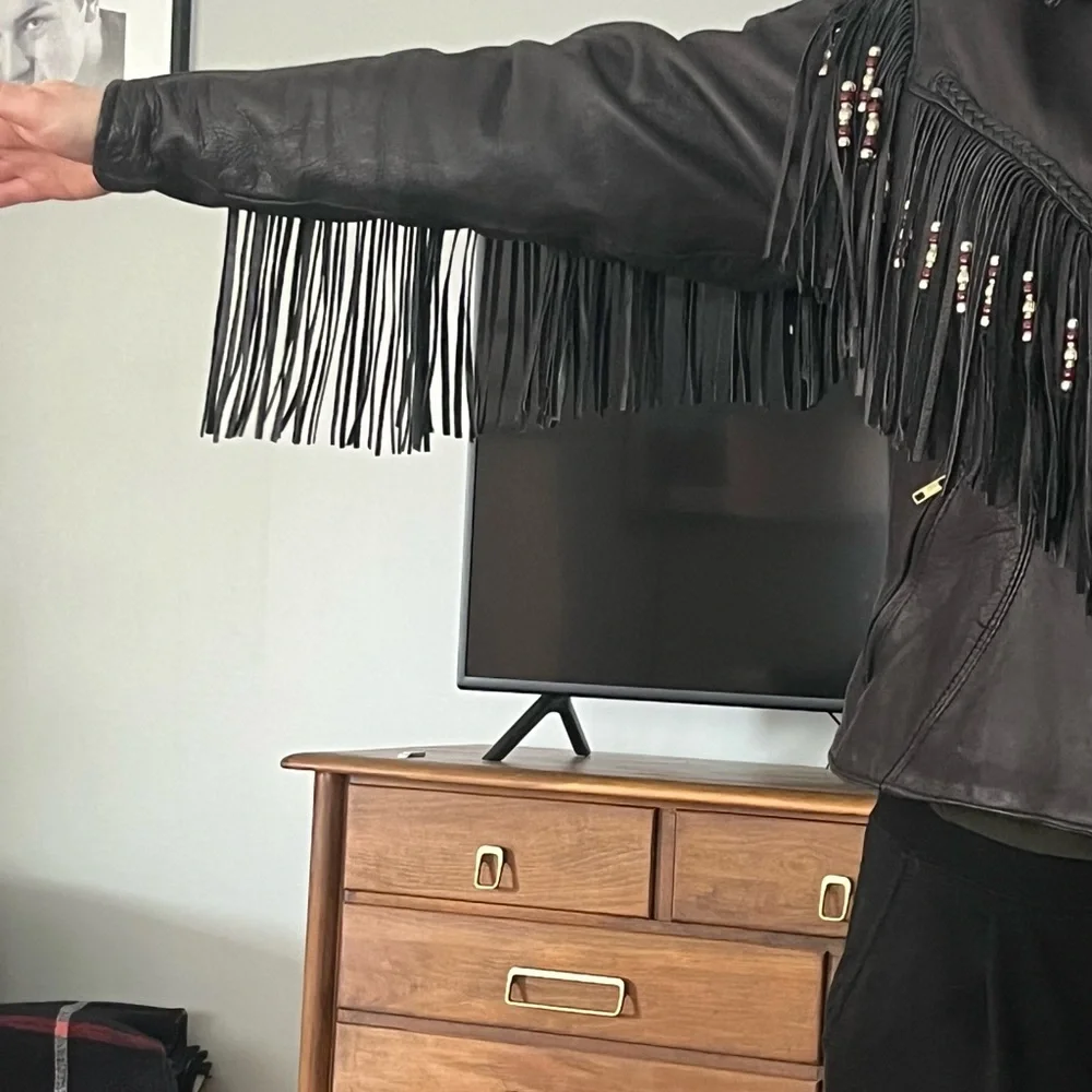 Black Fringe Leather Jacket - Picture 8 of 8